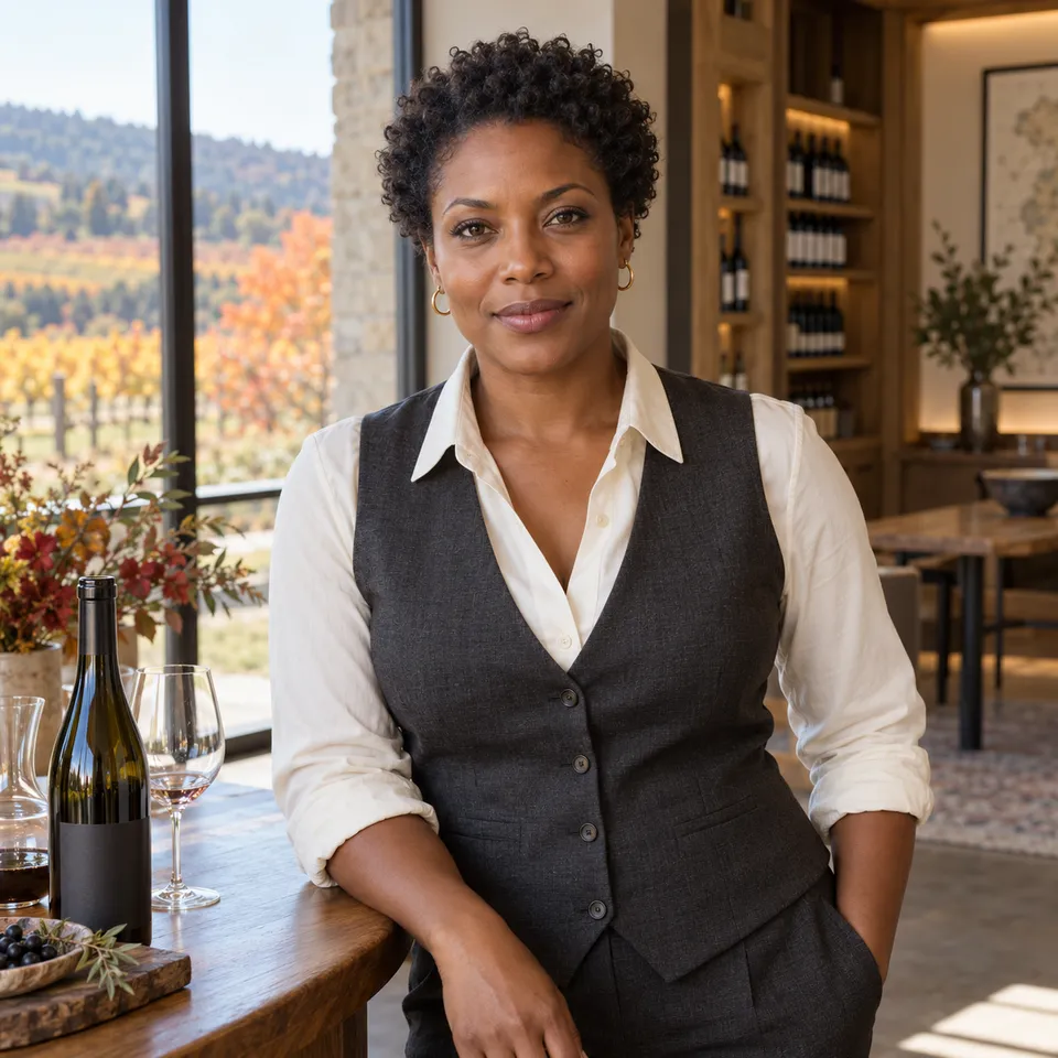 Illustrative Sommelier in a vineyard tasting room